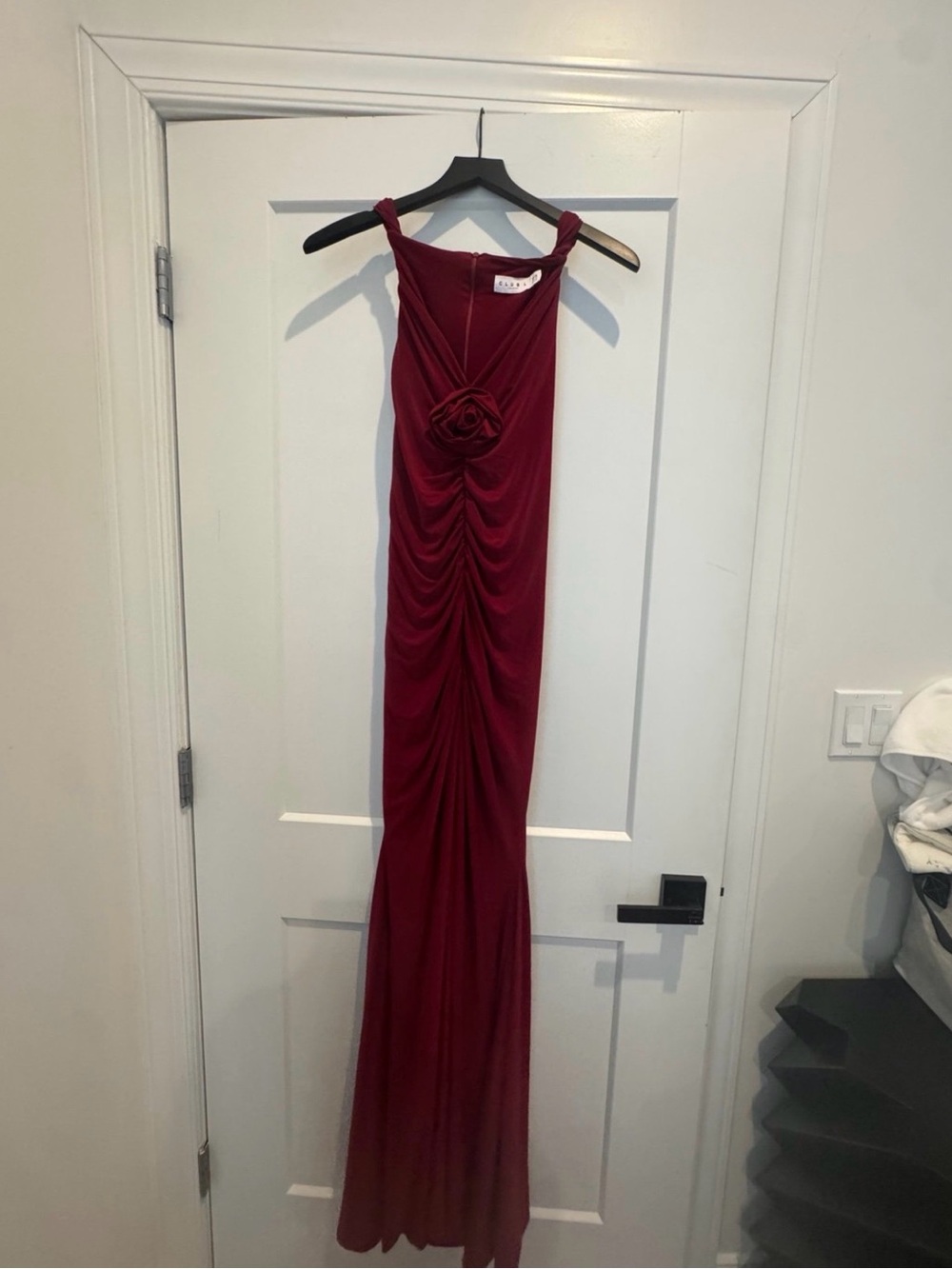 Club L London Burgundy Ruched Maxi Dress with Rosette